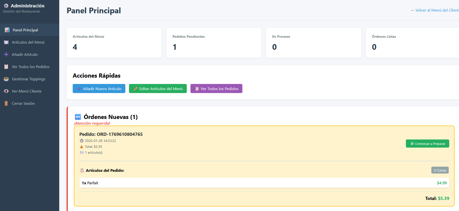 Menu Editor Interface